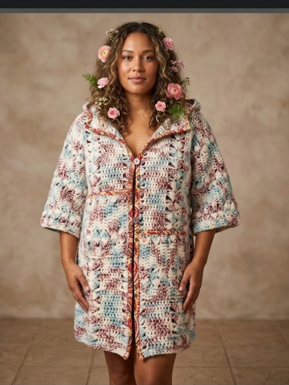 Upcycled vtg afghan blanket coat S-M Red White Blue original Don't Throw…